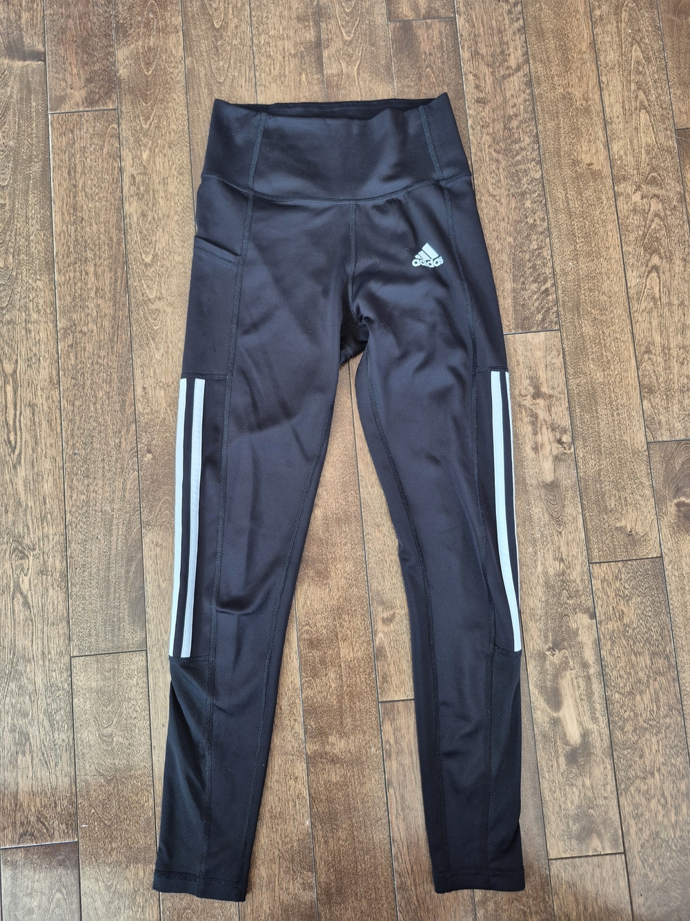 adidas Black Kids Athletic Leggings with White Side Stripes